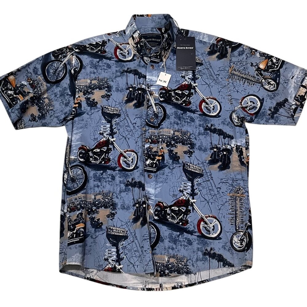 Harley-Davidson Blue Motorcycle Print Casual Shirt